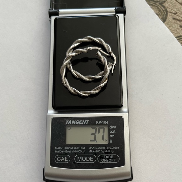 Solid 14K white gold double twisted large hoop earrings - Picture 7 of 8